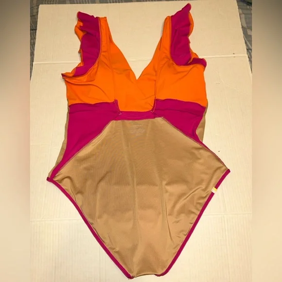 Summersalt The Ruffle Backflip one piece swimsuit hibiscus tangerine Size 20 - Picture 6 of 9